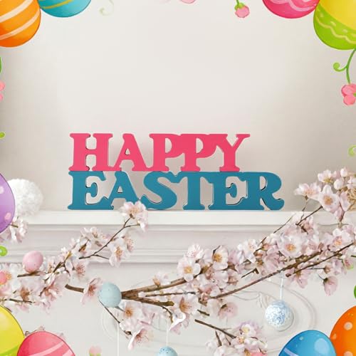 Yalikop Pastel Easter Table Decorations Happy Easter Sign for Home Wooden Sign Blocks Indoor Home Decorative Signage for Tables Office Wall Shelf Desk Shelf Mantel Farmhouse - style: Easter