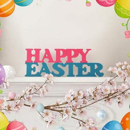 Yalikop Pastel Easter Table Decorations Happy Easter Sign for Home Wooden Sign Blocks Indoor Home Decorative Signage for Tables Office Wall Shelf Desk Shelf Mantel Farmhouse - style: Easter