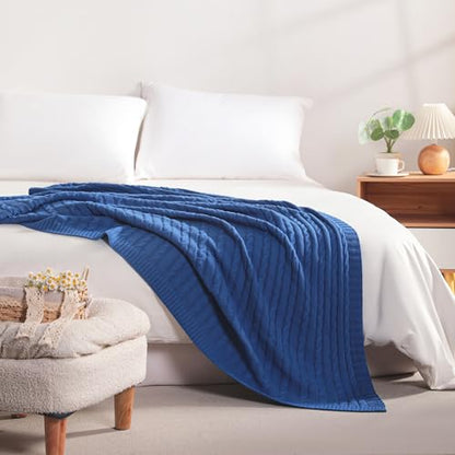 NTBAY Cotton Oversized Cable Knit Throw Blanket, 60 x 80, Cobalt Blue - color: Cobalt Blue, size: Twin(60"x80")