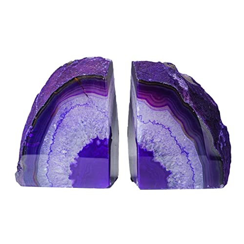 AMOYSTONE Purple Agate Bookends Book Stoppers for Living Room Shelves - color: Purple, size: 6-7 Pounds