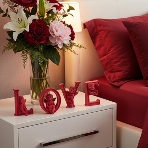 4 Sets Cupid Statue with Soft Velvet Finish Wedding Gifts, Red - color: Cupid-red