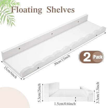 Suzile 2 Pcs Scalloped Floating Wall Shelves,12",White - color: White, size: 12"