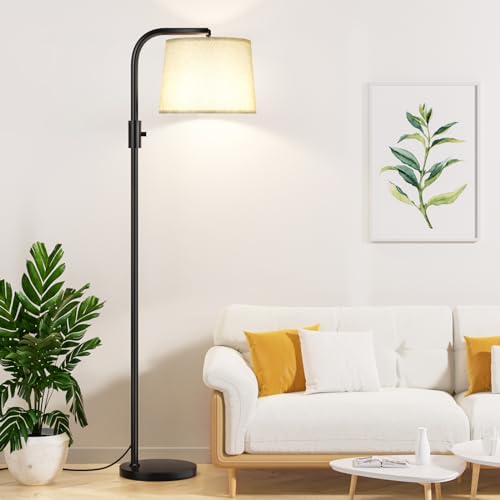 Ambimall Fully Dimmable Floor Lamp with 9W LED Bulb - Standing Lamp for Living Room with Adjustable Head, Modern Tall Light with Rotary Switch for Office, Black and Grey - color: B:Black and Linen Grey