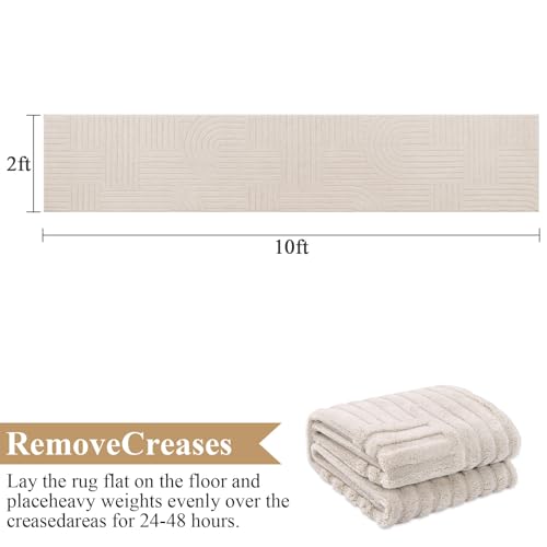 SHACOS Soft Cozy Fluffy Arch Pattern High-Low Pile Runner Rugs 2x10 Beige - color: Beige, size: 2'x10'