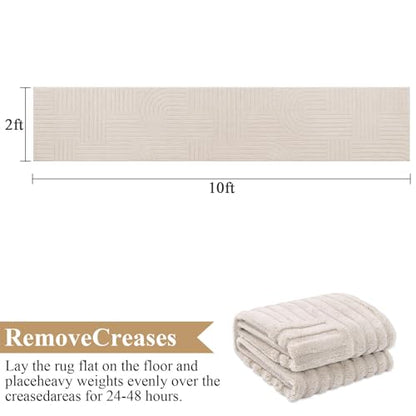 SHACOS Soft Cozy Fluffy Arch Pattern High-Low Pile Runner Rugs 2x10 Beige - color: Beige, size: 2'x10'