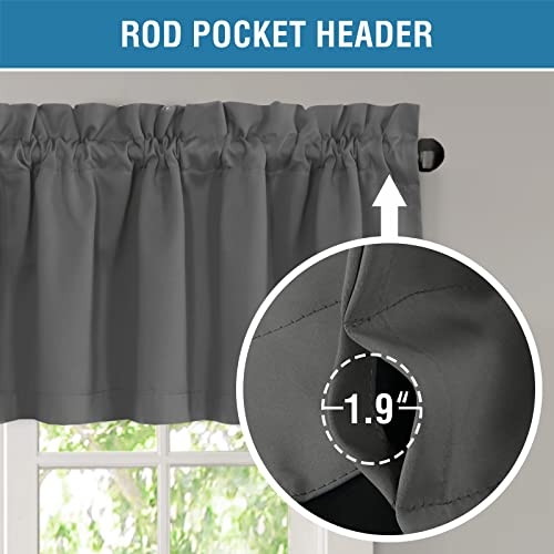 H.VERSAILTEX 100% Blackout Valances for Windows,Thermal Insulated Room Darkening Valance Rod Pocket Short Window Valances for Living Room Bathroom 52 Inch by 18 Inch 2 Pack Gray - color: Grey