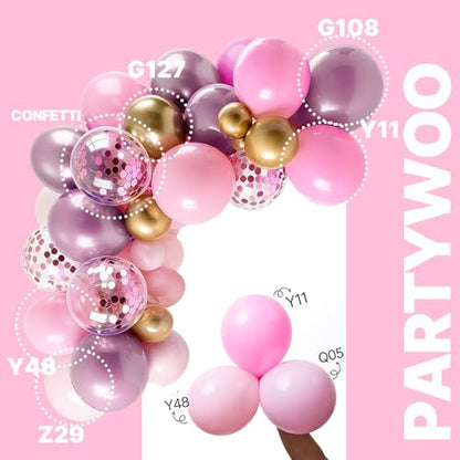 PartyWoo Pink and Gold Balloons 66pcs 12 Inch Gold Pearl Hot Pink Balloons - color: Pink-3315