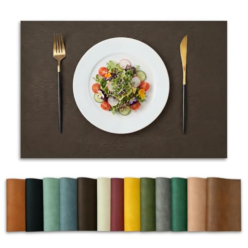 Artoid Mode Coffee Faux Leather Placemats Set of 6, 12x18 Inch Waterproof Wipeable Heat Resistant Vinyl Place Mats, Reversible Table Mats for Kitchen Dining Decor - color: Coffee, size: 12" x 18", Rectangular Set of 6