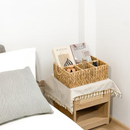 KOKODO Divided Storage Basket Woven Natural Basket Hyacinth for Organizing Bathroom Pantry Shelves Office Supplies Organization Everyday Wicker Storage Baskets 4 Section Rectangular Tray - size: 15.5x10.5x5.5