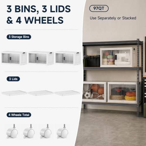OlarHike 97QT Storage Bins with Lids for Closet, Garage, Shelves, 3 Pack - size: 97QT