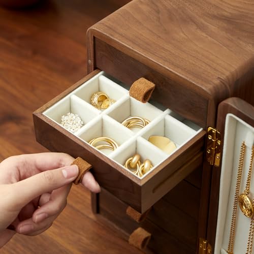 Black Walnut Solid Wood Cabinet Jewelry Box, Large - size: cat