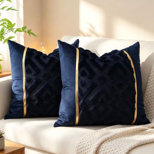 Luxury Patchwork Tufted Throw Pillow Cover 20x20 Inch Set of 2 - color: Blue, size: 20" x 20" (Pack of 2)