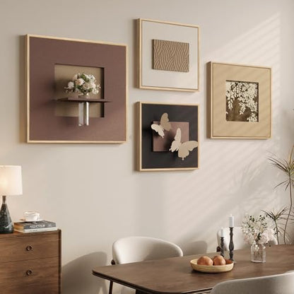 Large 3D Textured Neutral Butterfly Wall Art for Living Room, Set of 4 - color: Brown-A, size: 28x28" + (20x20") x2ps +24x24"