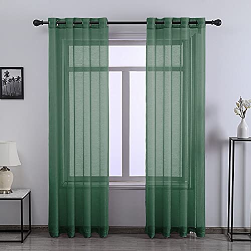 DONREN Dark Green Curtains 72 Inch Length for Bedroom - Grommet Window Faux Linen Semi Sheer Curtains for Living Room(Set of 2 Panels,52 x 72 Inches Long) - color: Dark Green, size: 52"W x 72"L (Pack of 2)