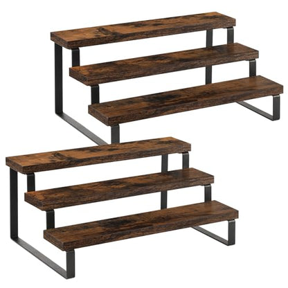 YINMIT Wooden Display Riser Stand, Tiered Perfume and Cologne Organizer Stand, 3 Tier Spice Rack Organizer, Rustic Display Shelf for Candles (3 Tier, 2 Pack) - color: 3 Tier,2 Pack,Brown