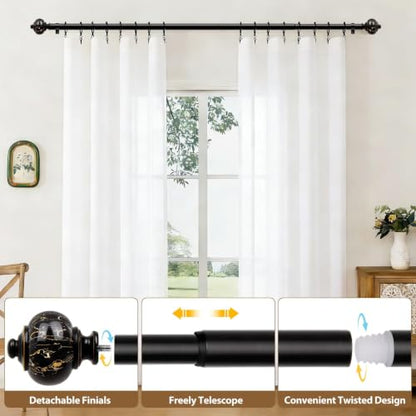 KAMANINA 1 Inch Curtain Rods 32 to 58 Inch, Black Adjustable Drapery Rods - color: Black, size: 32-58"