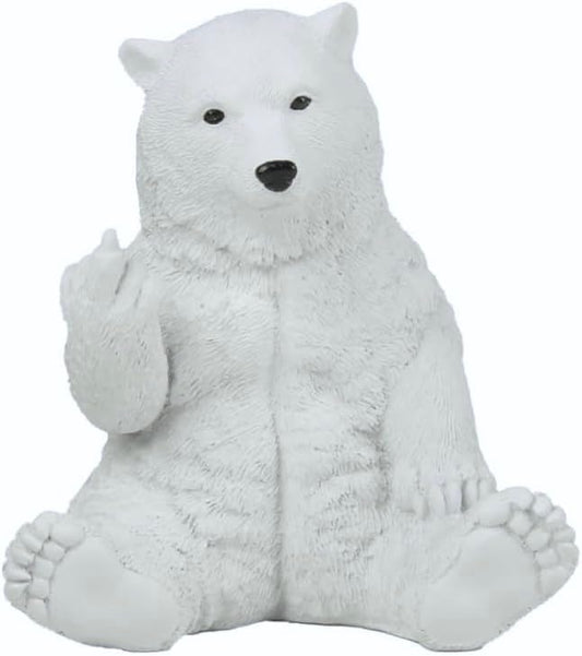 JFSM INC. Polar Bear Raising Middle Finger Figurine Funny Hilarious Decor - Bear Lover Gifts, Cabin Themed Decor, - color: White, size: 5 inch
