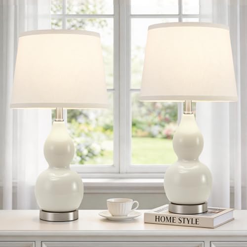 GyroVu 22" Table Lamp Set of 2, Color Temperature Adjustable Double Gourd Ceramic Lamps Classic Nightstand Table Lamps for Bedroom Beside Lamps for Living Room, Cream-Bulbs Included - color: 22.63" Cream Gourd