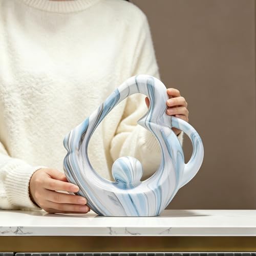 Ceramic Heart Sculpture Home Decor, Blue Abstract Statue Unique Gift Women - color: Blue Marble 11474