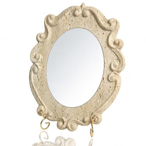 Vintage Travertine Mirror For Tabletop, Natural Stone Mirror 12.8" x 9.8"