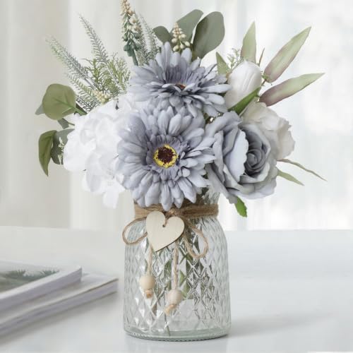 Leftover Fake Flowers in Vase with a Flower Arrangement,Silk Artificial Flowers in Vase,Dining Table Centerpiece Decor,Flower Arrangements for Home Decor,Kitchen Decor - color: Purple-white