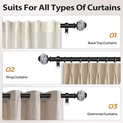 1 Inch Curtain Rods 36 to 72 Inches (3 to 6 ft) Telescoping Single Drapery Rod, USFOOK Black Curtain Rods for Windows 24 to 68 Inches with Translucent Finials - color: Black, size: 36-72"