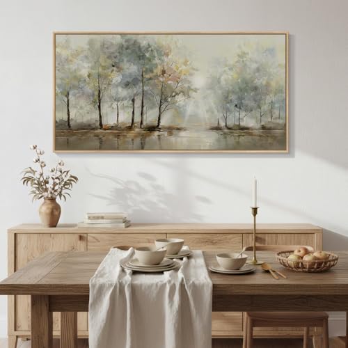 Large Framed Modern Nature Landscape Wall Art for Living Room, 60x30 Inch - color: Yellow and Brown