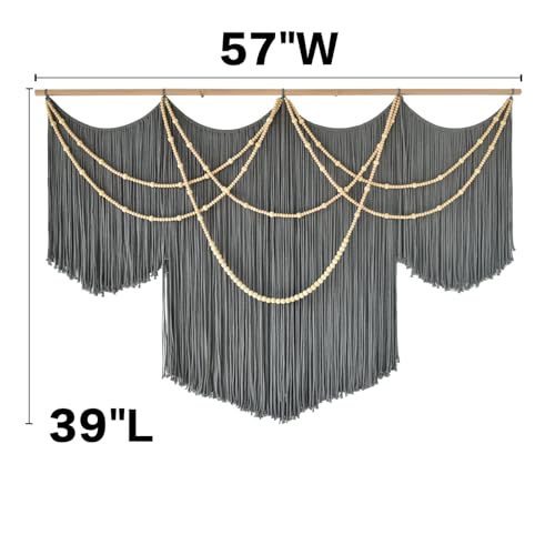 Large Macrame Wall Hanging Grey Boho Wall Art Beaded Decor 57"W*39"L - color: Gray1