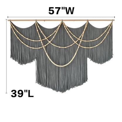 Large Macrame Wall Hanging Grey Boho Wall Art Beaded Decor 57"W*39"L - color: Gray1
