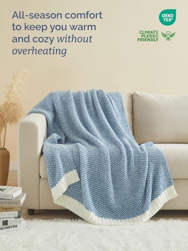 Heathered Blue Throw Blanket - Double Sided Cozy Knitted Blanket - 50x60 - color: 02 - Heathered Blue