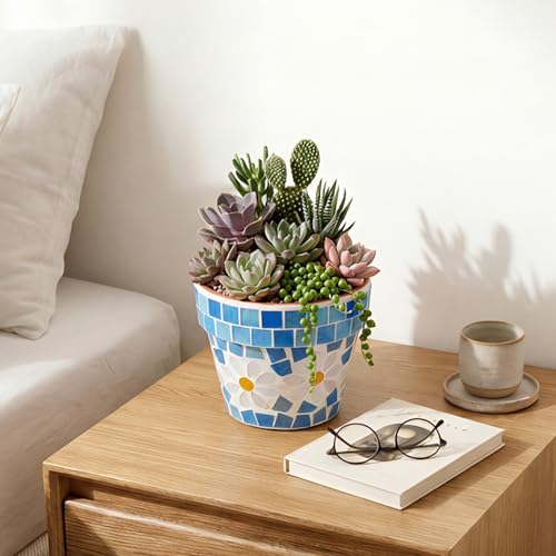 Ceramic Small Plant Pot with Drainage Hole, 4 in Succulent Planter - color: Flower