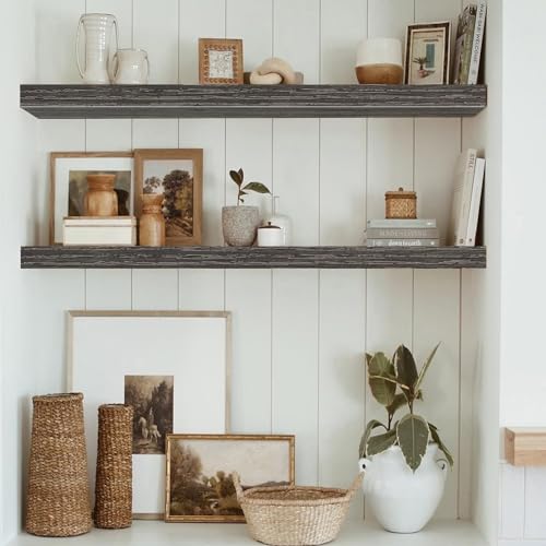 QEEIG Long Floating Shelves for Wall (Grey, Set of 2, 35.4") - color: D. Grey, size: 35.4"