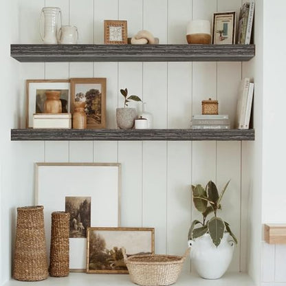 QEEIG Long Floating Shelves for Wall (Grey, Set of 2, 35.4") - color: D. Grey, size: 35.4"