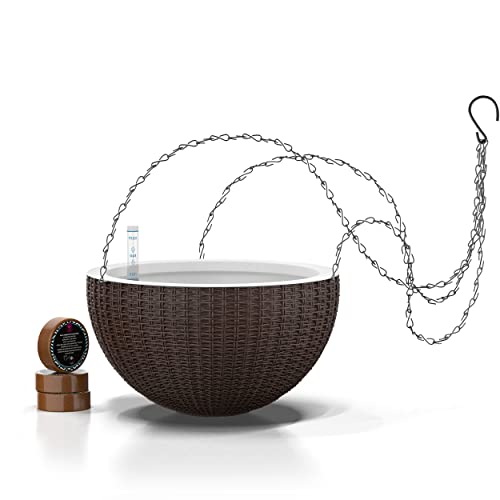 GARDENIX DECOR Self Watering Hanging Planter, 11'' Indoor, Brown, Coco Coir, with Water Level Indicator, Round, 1 Pack - color: Brown