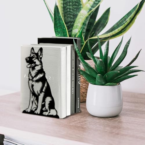 Peacoblue 5.3"x4.3"x7.9" Metal Bookends, Heavy Duty Book Ends for Shelves - style: German Shepherd