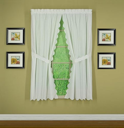 Today's Curtain, AMZ Orleans Scallop Curtain, White 63" Panel Pair and Tieback,4-Piece-Set, 60" W x 63" L, White - color: White, size: 60"W x 63"L (Pack of 1)