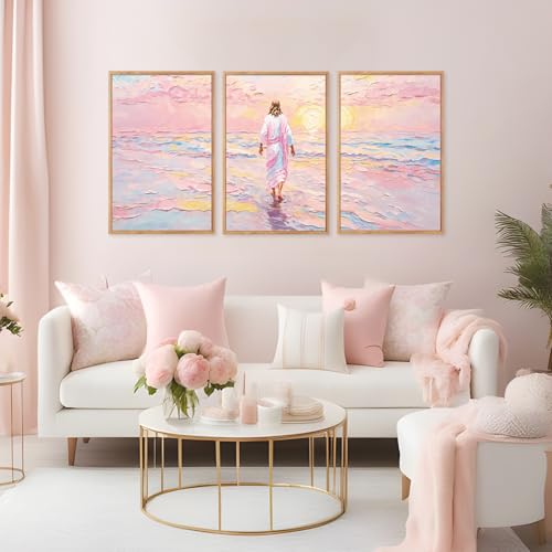 CHDITB 3Pcs Jesus Walking on Water Framed Canvas Wall Art 16x24 Inch - color: Jesus Walking on Water, size: 16"L x 24"W
