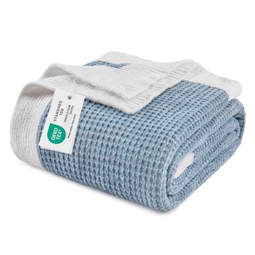 BEDELITE Soft Cozy Chenille Waffle Knit Throw Blanket,Farmhouse Boho - color: Blue, size: Twin(60"x80")