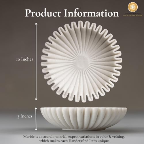 SWADESHI BLESSINGS Handcrafted Large Marble Ruffle Bowl for Home Decor, 10" - size: 10 Inches