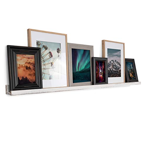Rustic State Ted 52" Narrow Long Wall Mount Picture Ledge Photo Frame Display Wooden Floating Shelf for Living Room, Office, Kitchen, Bedroom, Bathroom Décor Storage - Burnt White