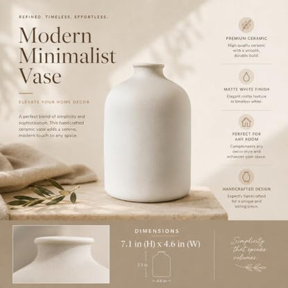 Carrot's Den White Ceramic Vase, Matte Textured Entryway Table Decor