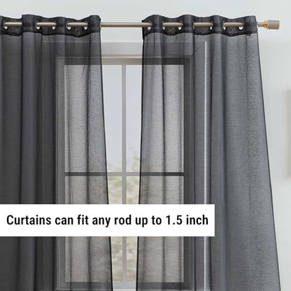 HLC.ME Semi Sheer Grommet Window Curtains, 2 Panels, 54x72 Inch, Black - color: Black, size: 54"W x 72"L (Pack of 2)