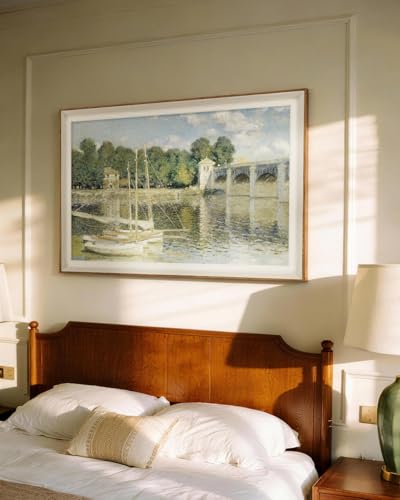 HUARCEY Vintage Canvas Wall Art Framed, Nature Landscape Claude Monet Impressionist Painting Artwork The Seine Basin At Argenteuil 24x36 Large for Living Room, Bedroom, Office Decor - color: Summer Riverside, size: 36"L x 24"W