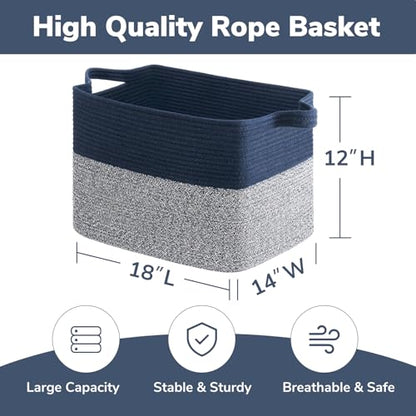Goodpick 50L Large Woven Storage Basket, 18" x 14" x 12", Blue - color: Blue, size: 18"L x 14"W x 12"H