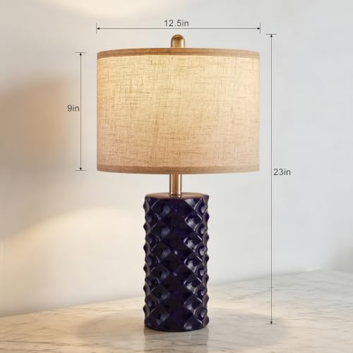 Star Diamond Ceramic Table Lamps Set of 2 - Dark Blue Nightstand Lamps 23" - color: Dark Blue