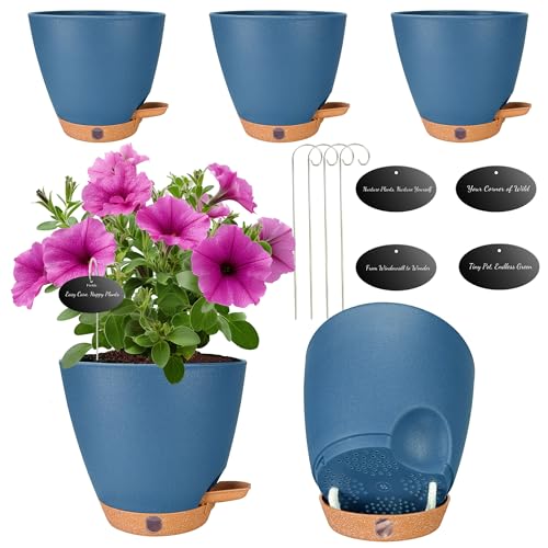 6 Inch Small Self Watering Pots for Indoor Plants, 5-Pack - color: Navy Blue, size: 5 Pack 6 Inch