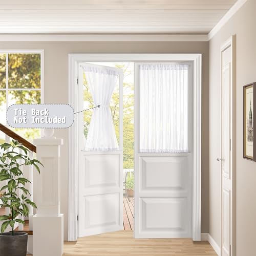 Tollpiz Small Sheer Door Curtain Closet Linen Textured Curtain Sheers Doorway Light Filtering Voile French Door Rod Pocket Curtains Patio Glass Doors, 25 x 40 inches Long, White, 1 Panel - color: White, size: 25"W x 40"L (Pack of 1)