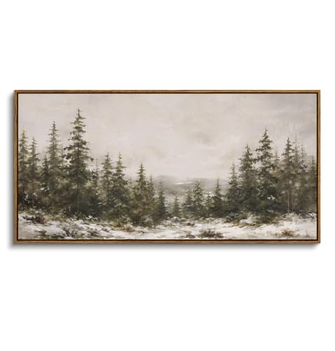 ARPEOTCY Large Winter Landscape Art, Rustic Christmas Decor, Framed,40x20in - color: snowy landscape, size: 40"L x 20"W