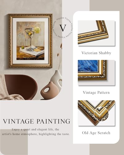 VIYYIEA Gold Framed Martini Wall Art Cocktail Canvas Painting, 13×16 Inch - color: Martini Still Life, size: 16"L x 13"W