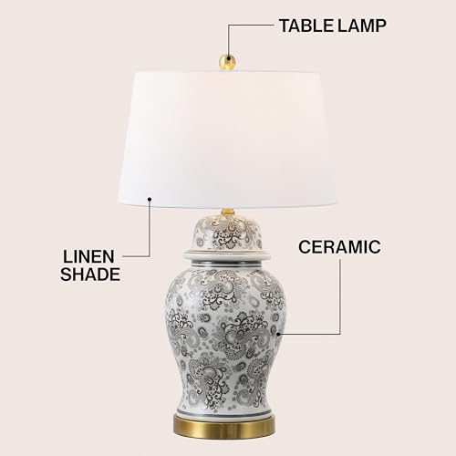 JONATHAN Y Ellis Chinoiserie Ginger Jar Table Lamp 29.5", Gray/White - color: Gray/White